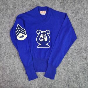 Vintage 50s Lasley Knitting Wool Letterman Sweater Music Band Chenille Lyre XS